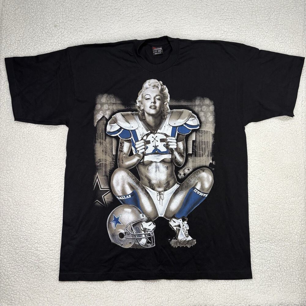 Vintage Marilyn Monroe Dallas‎ Cowboys Mens 3XL Black T-Shirt Pro Tag NFL